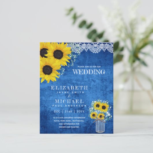 BUDGET Rustige zonnebloem BabysBreath Wedding Invi (Staand voorkant)