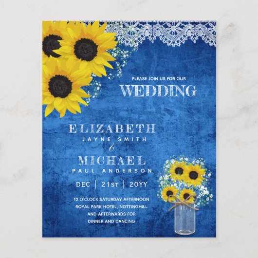 BUDGET Rustige zonnebloem BabysBreath Wedding Invi (Voorkant)