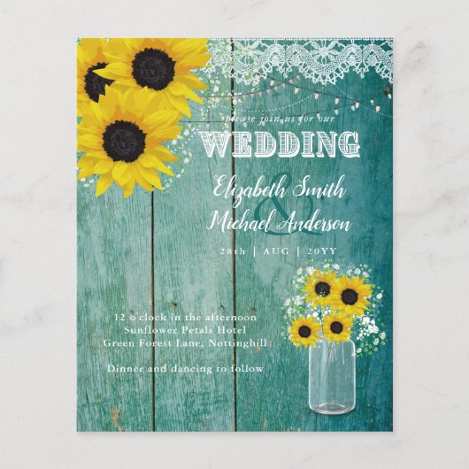 BUDGET Rustige Zonnebloem Blauwgroen Gele bruiloft (Voorkant)