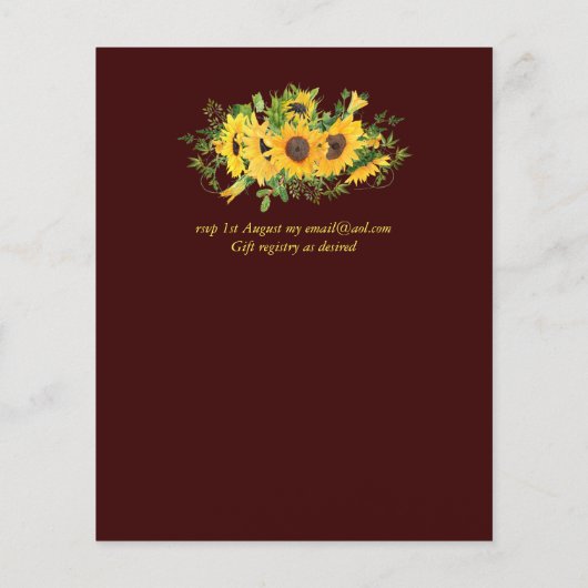 BUDGET Rustige Zonnebloem Gedekte bruiloft Invite (Achterkant)