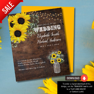 BUDGET Rustige Zonnebloem Gypsohila Wedding Invite