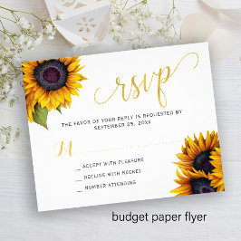 Budget rustige zonnebloembruiloft RSVP-kaart FLYER