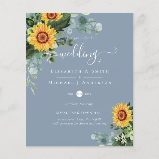 BUDGET Rustige zonnebloemen Eucalyptus Leaves Wedd Flyer (Voorkant)