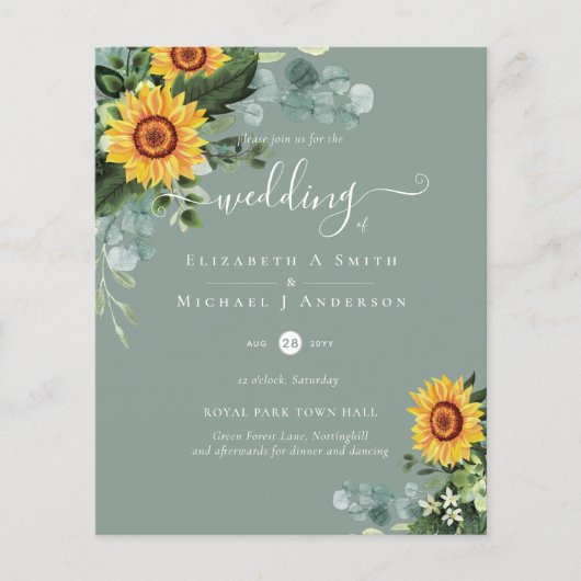 BUDGET Rustige zonnebloemen Eucalyptus Leaves Wedd Flyer (Voorkant)