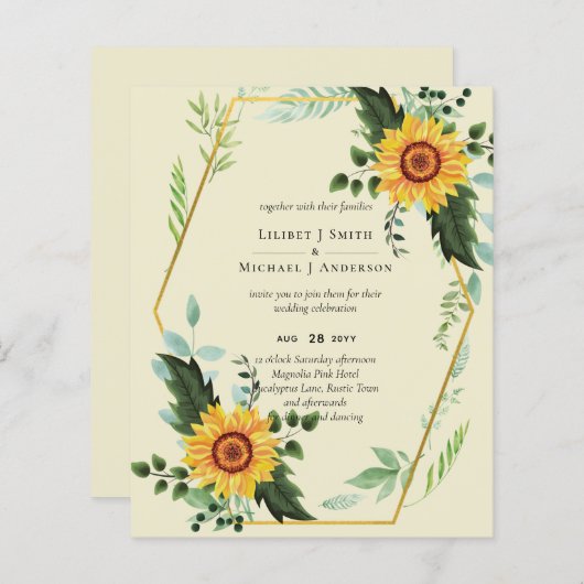 BUDGET Rustige zonnebloemen Greenery Leaves Weddin (Voorkant / Achterkant)