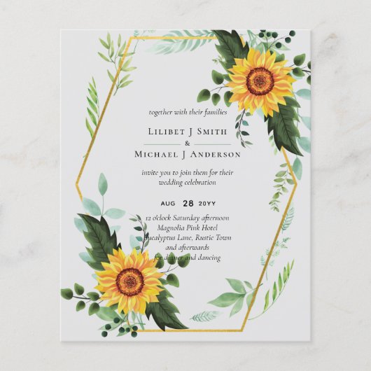 BUDGET Rustige zonnebloemen Greenery Leaves Weddin Flyer (Voorkant)