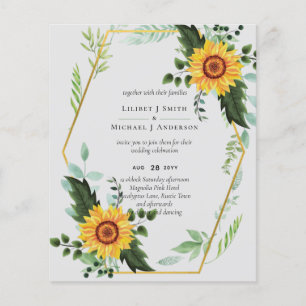 BUDGET Rustige zonnebloemen Greenery Leaves Weddin Flyer