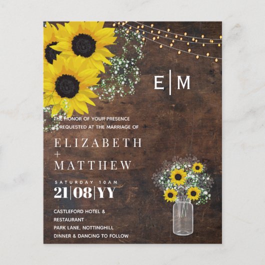 BUDGET Rustige zonnebloemen Gypsophila Wedding Inv (Voorkant)