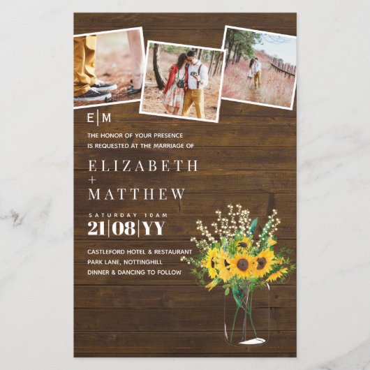 BUDGET Rustige zonnebloemen mason Jar Wedding Invi (Voorkant)