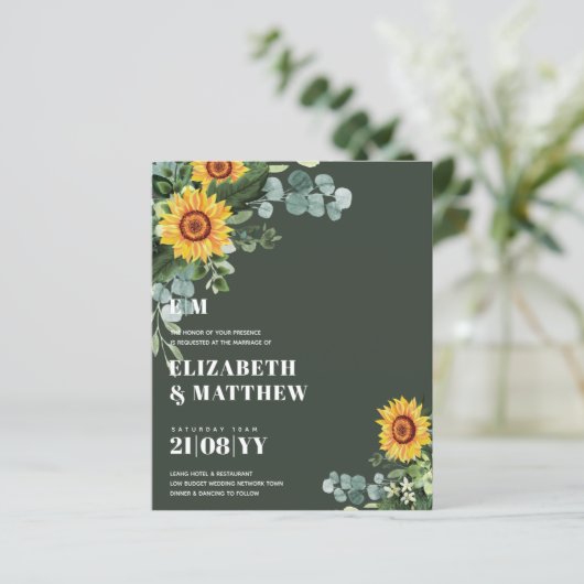 BUDGET Rustige zonnebloemen Moderne tekstbruiloft (Staand voorkant)