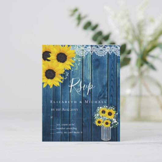 BUDGET Rustige zonnebloemen RSVP Weddenschap (Staand voorkant)