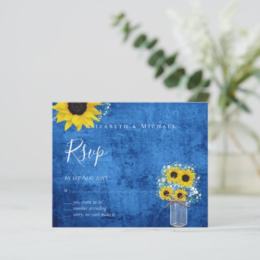 BUDGET Rustige zonnebloemen RSVP Weddenschap (Staand voorkant)