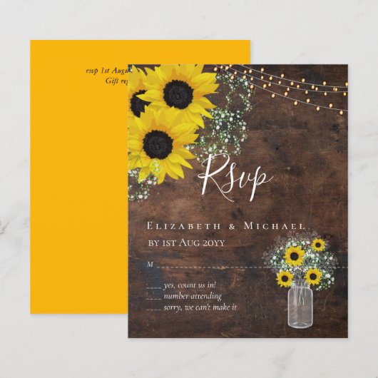 BUDGET Rustige zonnebloemen RSVP Weddenschap (Voorkant / Achterkant)