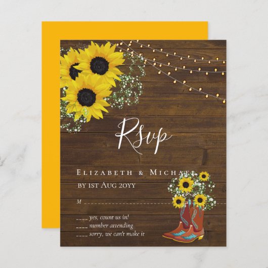 BUDGET Rustige zonnebloemen RSVP Weddenschap (Voorkant / Achterkant)