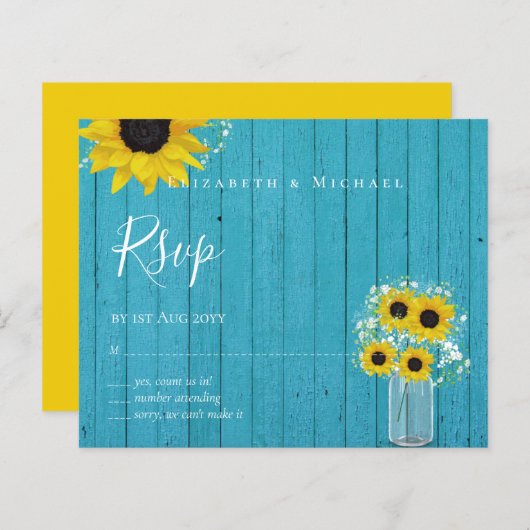BUDGET Rustige zonnebloemen RSVP Weddenschap (Voorkant / Achterkant)