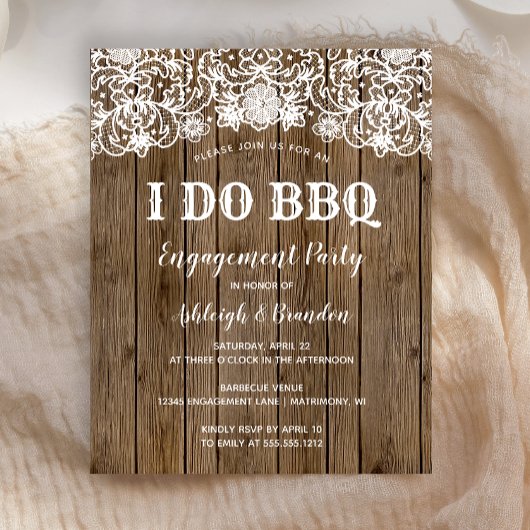 Budget Rustin Barn Wood Lace I Do BBQ Uitnodiging