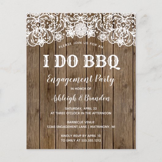 Budget Rustin Barn Wood Lace I Do BBQ Uitnodiging (Voorkant)
