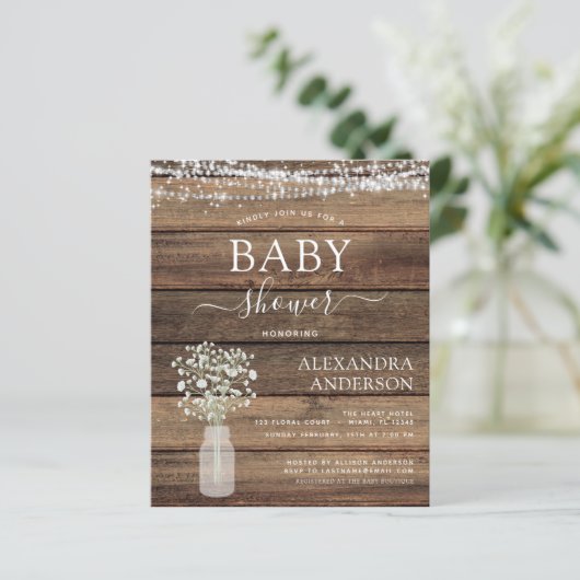 Budget Rustisch Baby shower - Uitnodiging voor ver (Staand voorkant)