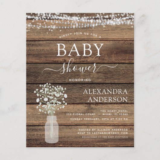 Budget Rustisch Baby shower - Uitnodiging voor ver (Voorkant)