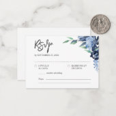 BUDGET Rustisch Elegant Dusty Blue Flowers RSVP Notitiekaartje (Voorkant / Achterkant in situ)