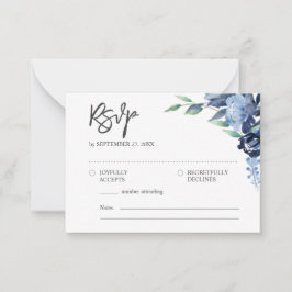 BUDGET Rustisch Elegant Dusty Blue Flowers RSVP Notitiekaartje