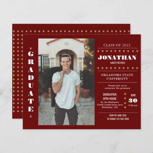 Budget Rustisch Land Red Gold Photo Afstuderen (Voorkant / Achterkant)