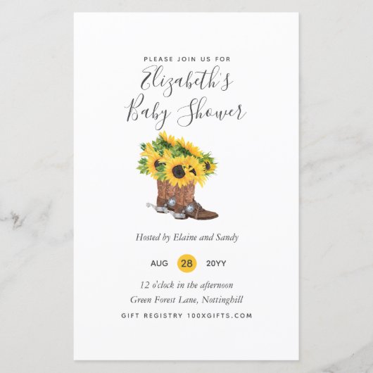 BUDGET Rustische Baby Shower Zonnebloemen Uitnodig (Voorkant)