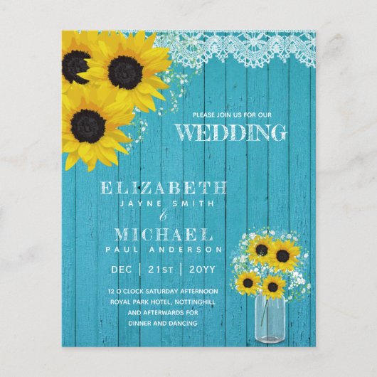 BUDGET Rustische Zonnebloem Baby Adem Trouw Uitnod (Voorkant)