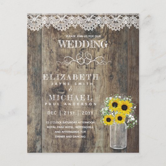 BUDGET Rustische Zonnebloem Baby Adem Trouw Uitnod (Voorkant)