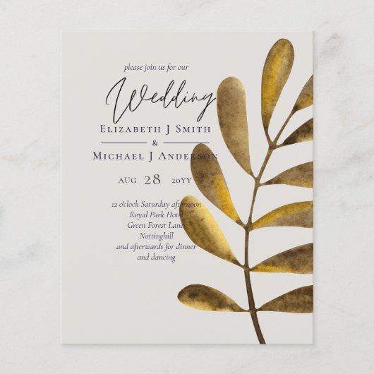 BUDGET Rusty Bronze Leaf Wedding Invitations (Voorkant)