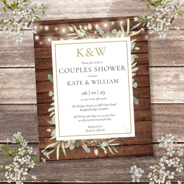 Budget Ruw Monogram Koppels Bruiloftsinvatie (Budget Rustic Monogram Couples Shower Invite)