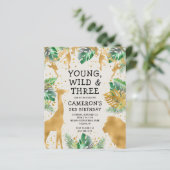 Budget Safari 3rd Birthday Green Ecru Invite (Staand voorkant)