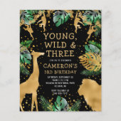 Budget Safari 3rd Birthday Green Gold Black Invite (Voorkant)