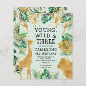 Budget Safari 3rd Birthday Pastel Green Invite (Voorkant / Achterkant)