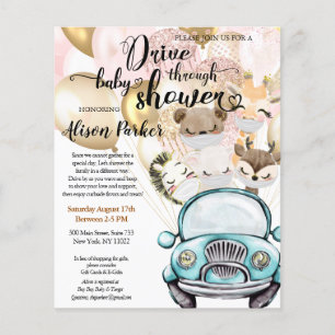Budget Safari Animal Drive by Baby shower Uitnodig Flyer