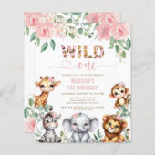 Budget Safari Animal Wild One Floral 1e verjaardag (Voorkant / Achterkant)
