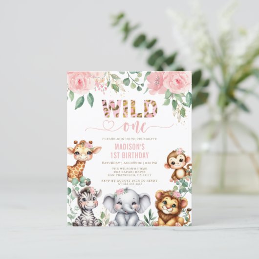 Budget Safari Animal Wild One Floral 1e verjaardag (Staand voorkant)