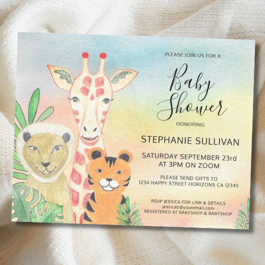 Budget Safari Animals Baby shower Uitnodiging