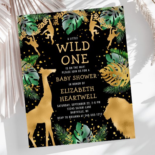 Budget Safari Baby shower Black Gold Invitation