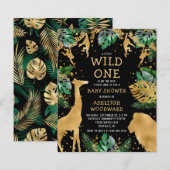 Budget Safari Baby shower Black Gold Invitation (Voorkant / Achterkant)