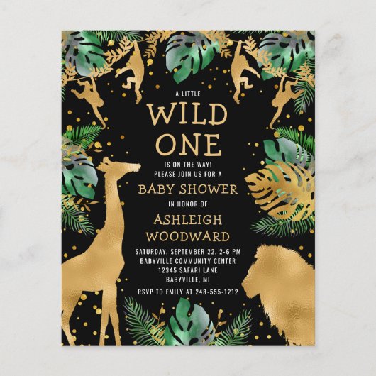 Budget Safari Baby shower Black Gold Invitation (Voorkant)