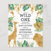 Budget Safari Baby Shower Goud Groen Uitnodiging (Voorkant)