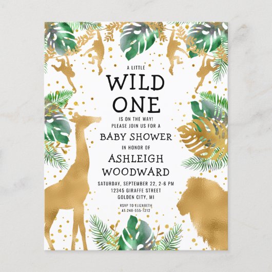 Budget Safari Baby shower Green Gold Invitation (Voorkant)