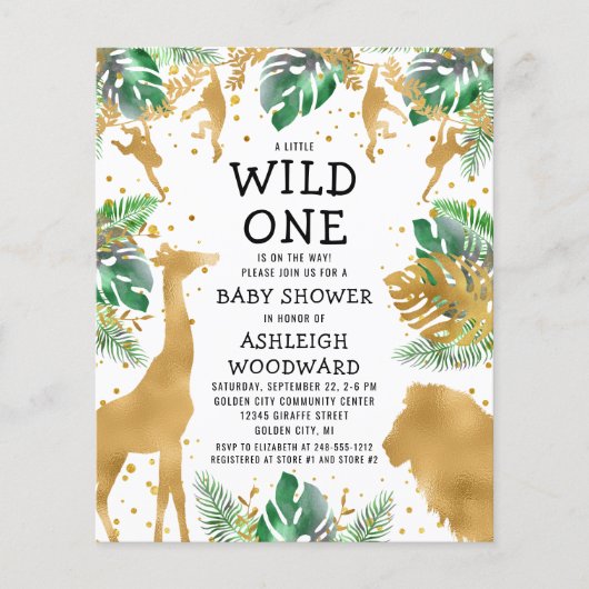 Budget Safari Baby shower Green Gold Invitation (Voorkant)
