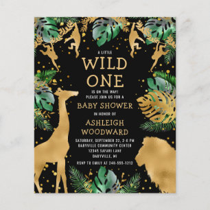 Budget Safari Baby Shower Zwart Gouden Uitnodiging