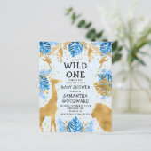 Budget Safari Blue Gold Boy Baby shower Uitnodigin (Staand voorkant)