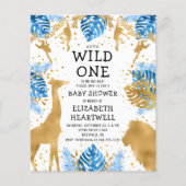 Budget Safari Boy Baby shower Blue Gold Invitation (Voorkant)