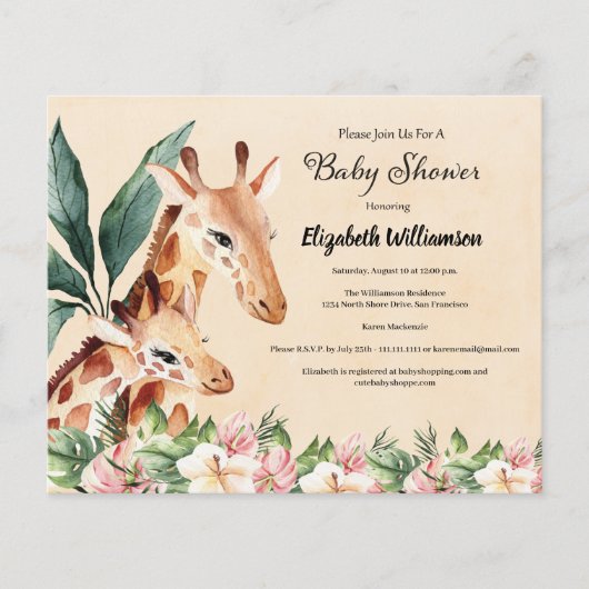 Budget Safari Giraffe Animal Baby shower Flyer (Voorkant)