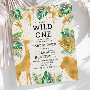 Budget Safari Groen Goud Ecru Baby Shower Uitnodig