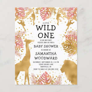 Budget Safari Meisje Baby Shower Roze Goud Uitnodi